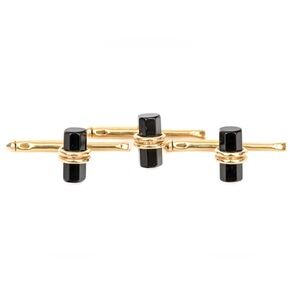 TIFFANY & CO 14K YELLOW GOLD VINTAGE BLACK ONYX BAR STYLE 3 PIECE SHIRT STUD SET